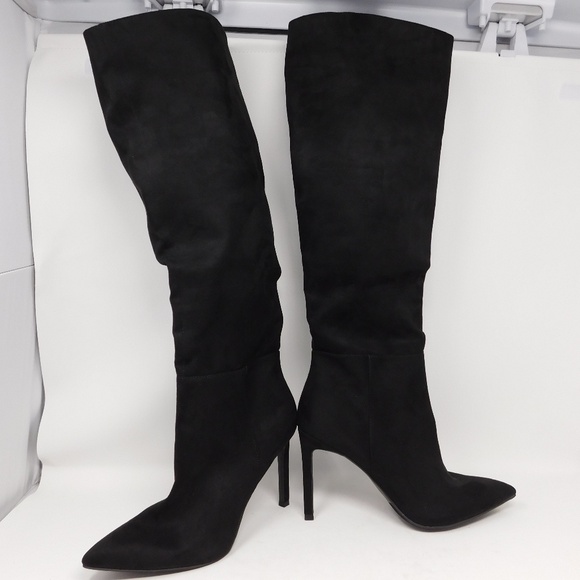 Open Edit Women's Boots Barbara Tall Pointed Toe Zipper Heels Black Size 8.5 M - Picture 1 of 13